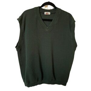 Vintage Ash City Sweater Vest Mens XL Green Combed Cotton Grandpa Academia